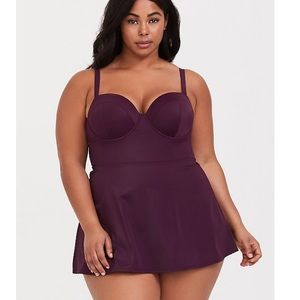 GRAPE PURPLE PUSH-UP DEMI SKATER SWIM DRESS
